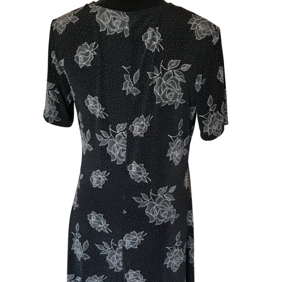 Teddi Dresses Floral Midi Dress: Vintage Black Tan Flowery Shift, Size 10 - Picture 2 of 9